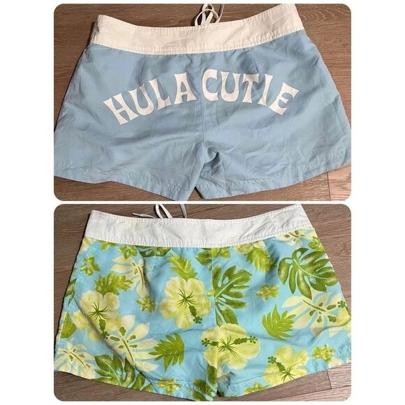 Vintage Other - Vintage Y2k Reversible Board Shorts Hula Cutie Blue Floral Size L / XL